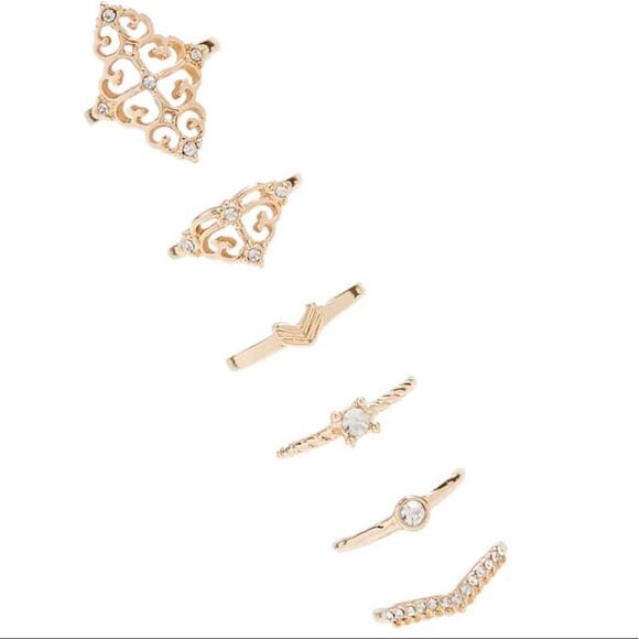 Forever 21 Filigree Gold Ring Set Size 8 Minimalist Chic - Picture 1 of 4
